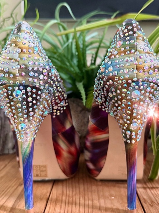 Aldo Shoes - Motion-Blur Satin, Peep-Toe, Crystal Heels